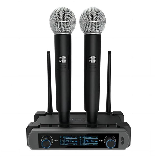 Main image of 2 Wireless Microphone System Range 300 ft | Ideal for Church, Karaoke, Dj Party