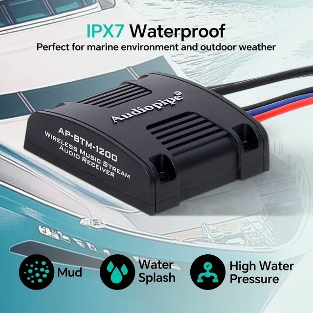 Alt view image 3 of 7 - Marine Wireless Music Stream Audio Receiver (AP-BTM-1200), Blutooth 5.0 Adaptor, RCA Stereo Outputs, Perfect for Marine, ATV, UTV, Golf Car, Home Music