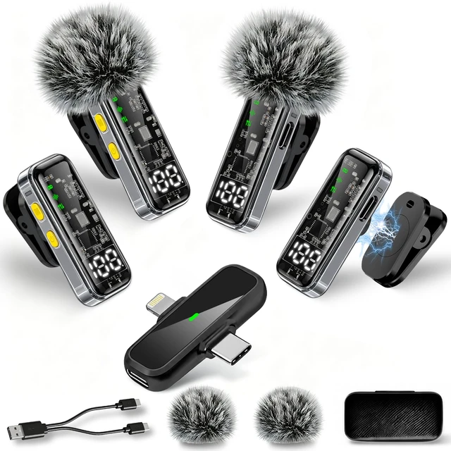 Main image of 4-Pack Wireless Mini Lavalier Microphones for iPhone Android iPad | Noise Reduction & LED Digital Display, Magnetic Mini Mic for Video Recording Vlogging YouTube Podcast Interview