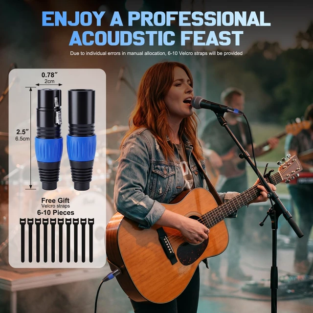 Alt view image 2 of 7 - 10ft 6-Pack XLR Cables, 3-Pin OFC Cords for Studio, Stage, DMX Mixer | Balanced Male to Female 3-Pin XLR Microphone Cable with OFC Conductors, Professional Hi-Fi Cord for Studio, Stage, DMX Mixers
