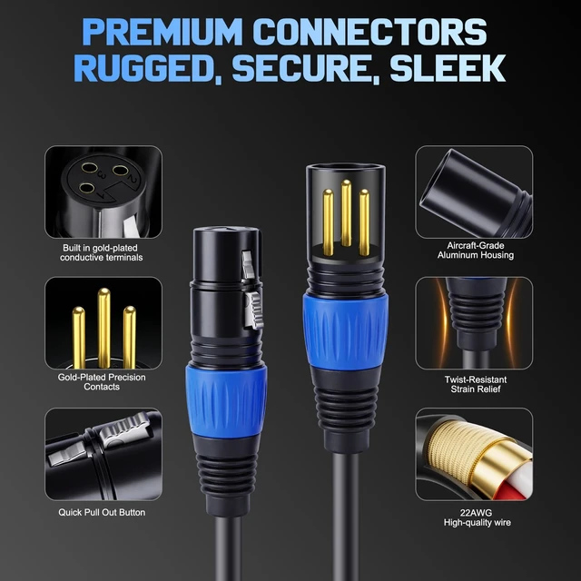 Alt view image 6 of 7 - 10ft 6-Pack XLR Cables, 3-Pin OFC Cords for Studio, Stage, DMX Mixer | Balanced Male to Female 3-Pin XLR Microphone Cable with OFC Conductors, Professional Hi-Fi Cord for Studio, Stage, DMX Mixers