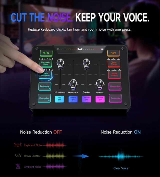 Alt view image 5 of 7 - Gaming Audio Mixer for Streaming, XLR Mixer with Noise Reduction | Easy Hands-On Mixing with 48V XLR Support, Bluetooth Audio, Voice Effects, Sound Pads and RGB for Gaming and Streaming