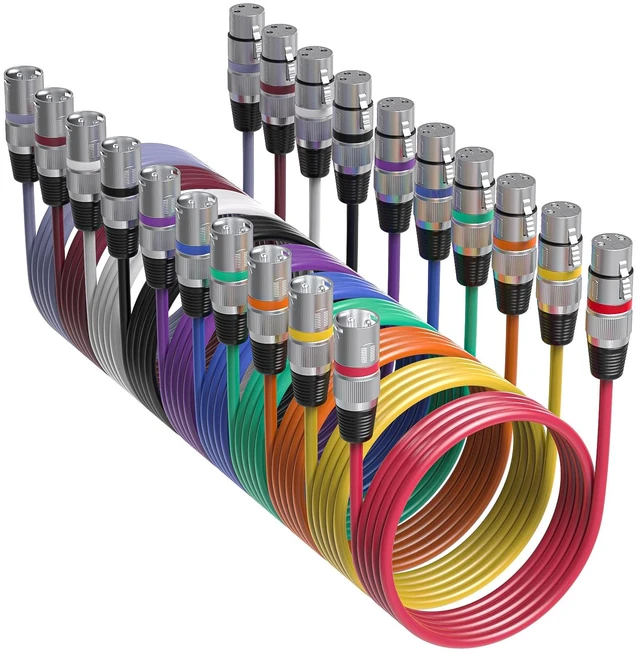 Main image of 10 Pack XLR Cable 15ft Multicolor Male to Female Microphone Audio Cables | 10 Color XLR Cords with Color Boots, 3 Pin Balanced Cables for Mic, DJ, Studio Recording, Audio Mixer, Speaker Systems