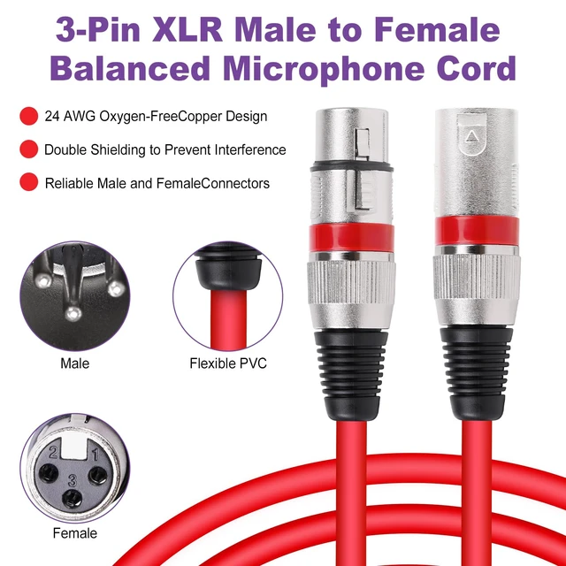 Alt view image 3 of 7 - 10 Pack XLR Cable 15ft Multicolor Male to Female Microphone Audio Cables | 10 Color XLR Cords with Color Boots, 3 Pin Balanced Cables for Mic, DJ, Studio Recording, Audio Mixer, Speaker Systems