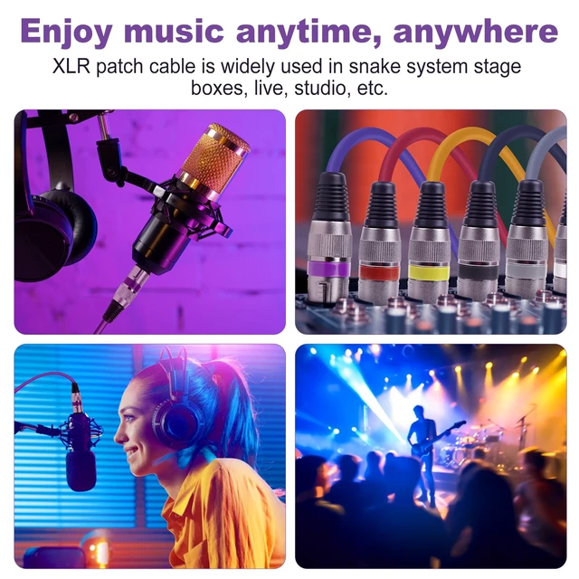 Alt view image 6 of 7 - 10 Pack XLR Cable 15ft Multicolor Male to Female Microphone Audio Cables | 10 Color XLR Cords with Color Boots, 3 Pin Balanced Cables for Mic, DJ, Studio Recording, Audio Mixer, Speaker Systems