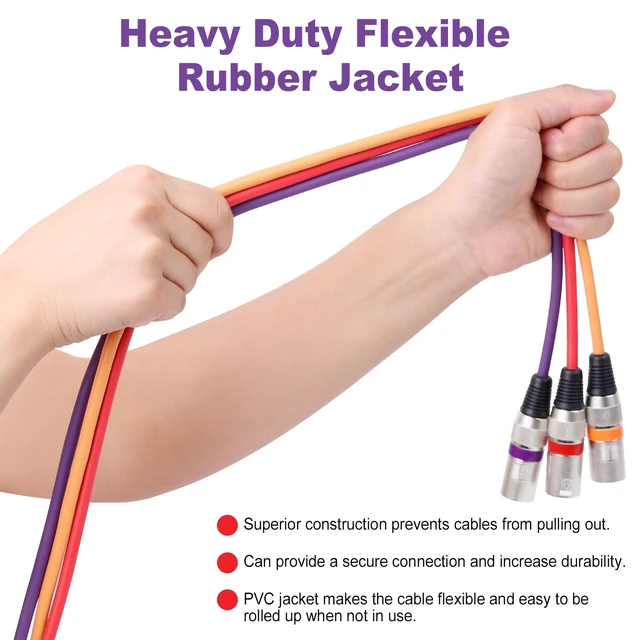 Alt view image 7 of 7 - 10 Pack XLR Cable 15ft Multicolor Male to Female Microphone Audio Cables | 10 Color XLR Cords with Color Boots, 3 Pin Balanced Cables for Mic, DJ, Studio Recording, Audio Mixer, Speaker Systems