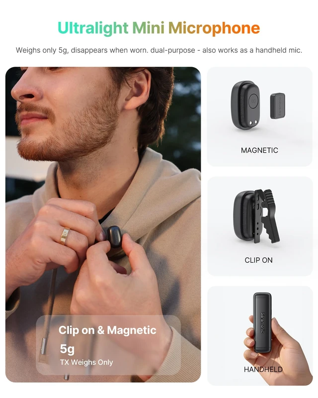 Alt view image 2 of 7 - Air SE Wireless Mini Microphone for iPhone 17/16/15 & Android, 48kHz/24-bit, AI Noise Cancellation, Clip on Content Creator Microphones for Interview YouTube TikTok Vlogging (2TX + USB-C RX)
