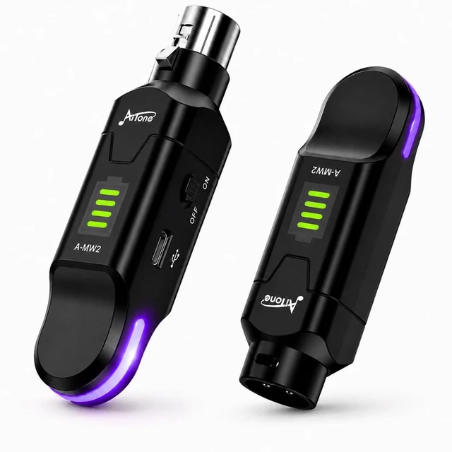 Main image of Wireless XLR Transmitter and Receiver with 48V Phantom Power, A-MW2 | 2.4GHz wireless microphone adapter for dynamic and compatible 48V condenser mics, with 24-bit/48kHz audio and 100ft range