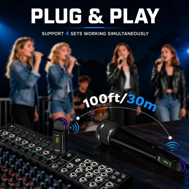 Alt view image 4 of 7 - Wireless XLR Transmitter and Receiver with 48V Phantom Power, A-MW2 | 2.4GHz wireless microphone adapter for dynamic and compatible 48V condenser mics, with 24-bit/48kHz audio and 100ft range