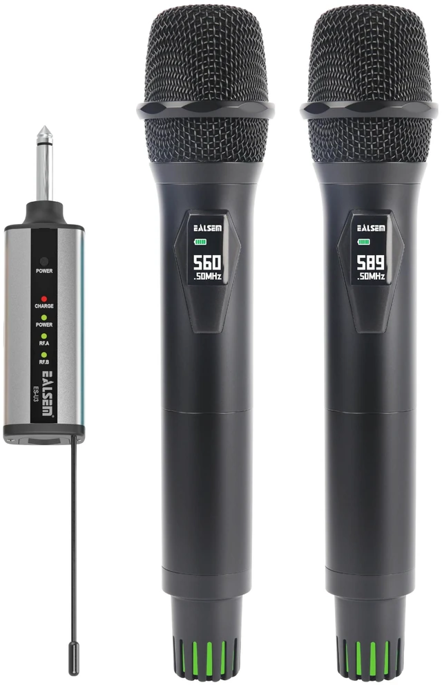 Main image of U3 UHF Dual Channel Wireless Microphone System for Karaoke, Church, Stage and PA Speaker, 2 Handheld Mics with 6.35mm Plug-in Rechargeable Receiver, 30m Range