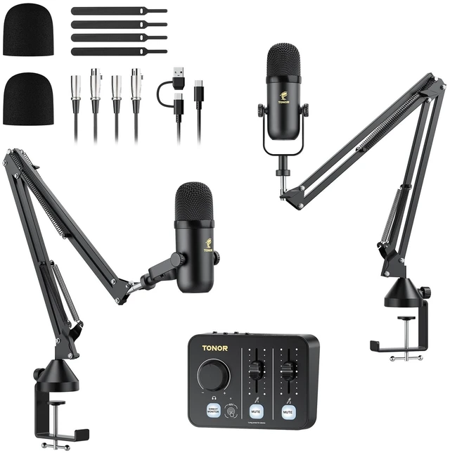 Main image of Podcast Equipment Bundle for 2, Audio Mixer with Dynamic Microphone and Boom Arm Set, XLR Mic with Studio Audio Interface, Boom Arm, All-in-One Pack for Recording, Podcasting, Streaming, POD-2