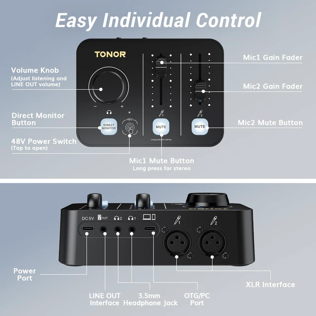 Alt view image 4 of 7 - Podcast Equipment Bundle for 2, Audio Mixer with Dynamic Microphone and Boom Arm Set, XLR Mic with Studio Audio Interface, Boom Arm, All-in-One Pack for Recording, Podcasting, Streaming, POD-2