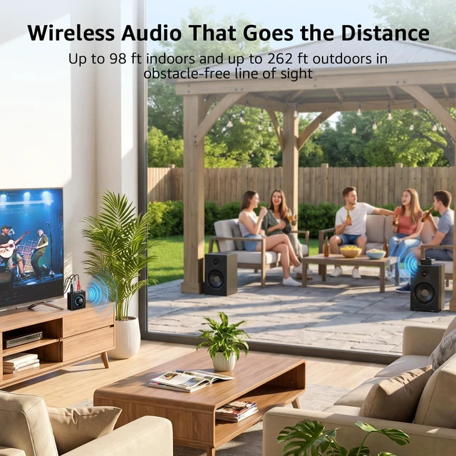 Alt view image 4 of 7 - 2.4GHz Wireless RCA Audio Transmitter Receiver (1 TX + 1 RX) for TV | Wireless Audio Adapter with Volume Control Knob, 262ft, 25ms Low Latency