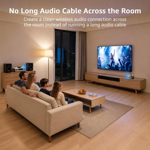Alt view image 3 of 7 - 2.4GHz Wireless RCA Audio Transmitter Receiver (1 TX + 1 RX) for TV | Wireless Audio Adapter with Volume Control Knob, 262ft, 25ms Low Latency