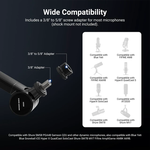 Alt view image 3 of 7 - NEEWER BASICS MS050 Microphone Boom Arm, 31" Flexible Mic Desk Stand Mount | Compatible with Blue Yeti FIFINE AM8 K669B HyperX Quadcast S Solocast AT2020 Shure SM7B MV7, for Gaming Streaming Recording