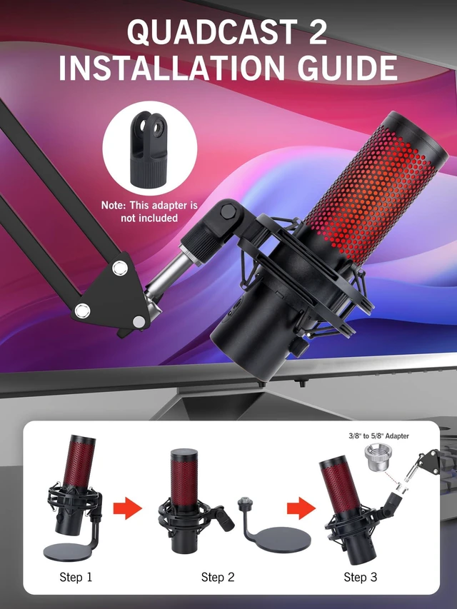 Alt view image 2 of 7 - For HyperX QuadCast 2 Boom Arm - Mic Arm Compatible with Hyper x QuadCast, Microphone Boom Arm with Cable Ties, Improve Sound Quality, Mic Boom Arm for Hyperx QuadCast