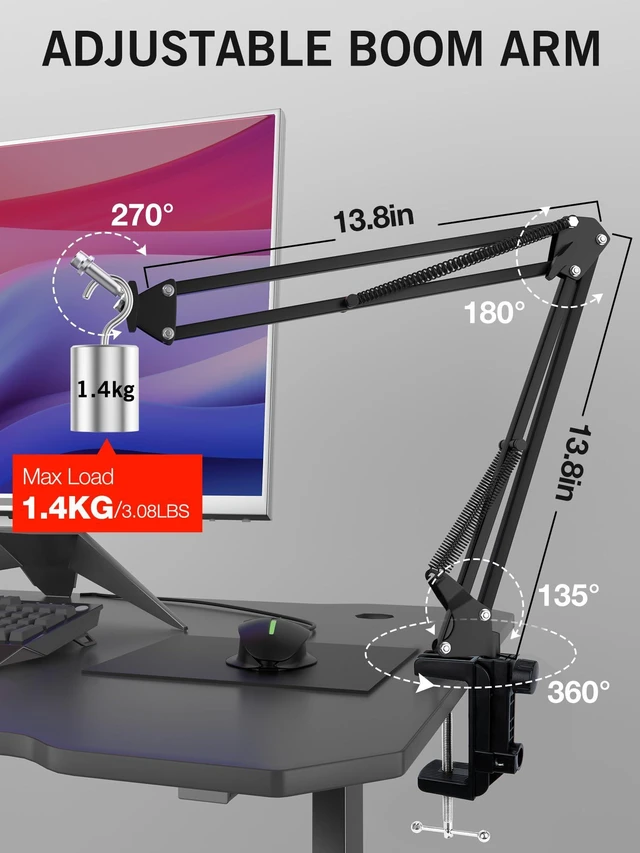Alt view image 3 of 7 - For HyperX QuadCast 2 Boom Arm - Mic Arm Compatible with Hyper x QuadCast, Microphone Boom Arm with Cable Ties, Improve Sound Quality, Mic Boom Arm for Hyperx QuadCast
