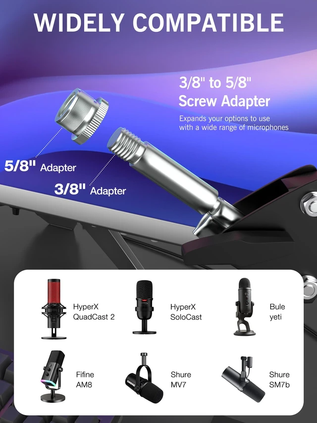 Alt view image 4 of 7 - For HyperX QuadCast 2 Boom Arm - Mic Arm Compatible with Hyper x QuadCast, Microphone Boom Arm with Cable Ties, Improve Sound Quality, Mic Boom Arm for Hyperx QuadCast