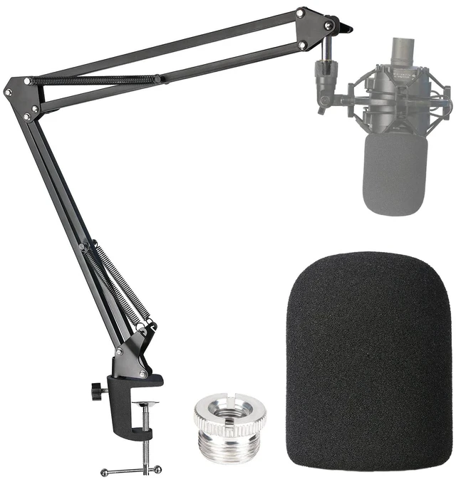 Main image of Boom Arm for Audio-Technica AT2020/AT2040, Mic Arm with Foam Cover | Suspension Boom Scissor Arm Stand with Pop Filter, Desk Clamp, 3/8" to 5/8" Adapter