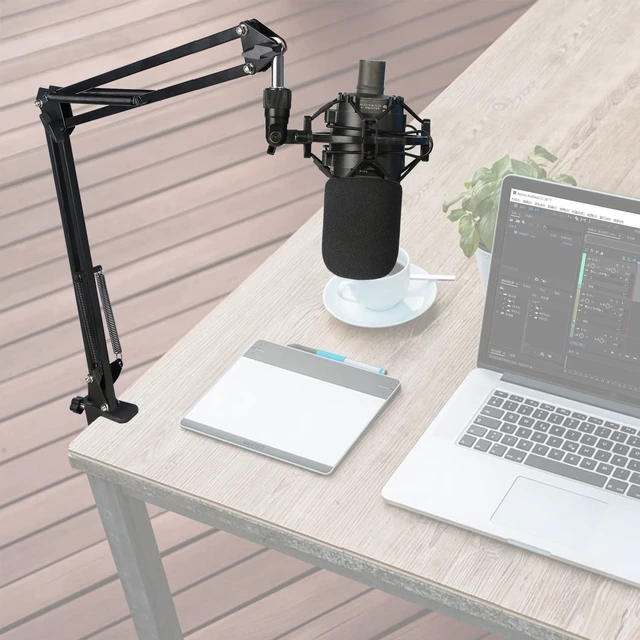 Alt view image 6 of 7 - Boom Arm for Audio-Technica AT2020/AT2040, Mic Arm with Foam Cover | Suspension Boom Scissor Arm Stand with Pop Filter, Desk Clamp, 3/8" to 5/8" Adapter