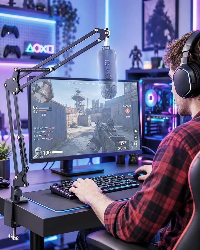 Alt view image 2 of 6 - Boom Arm Mic Stand, Heavy Duty Scissor Suspension, Sturdy Clamp | for Recording, Podcasting, Gaming, Mic Arm Compatible with Blue Yeti, HyperX QuadCast, SM7B, Fifine and More