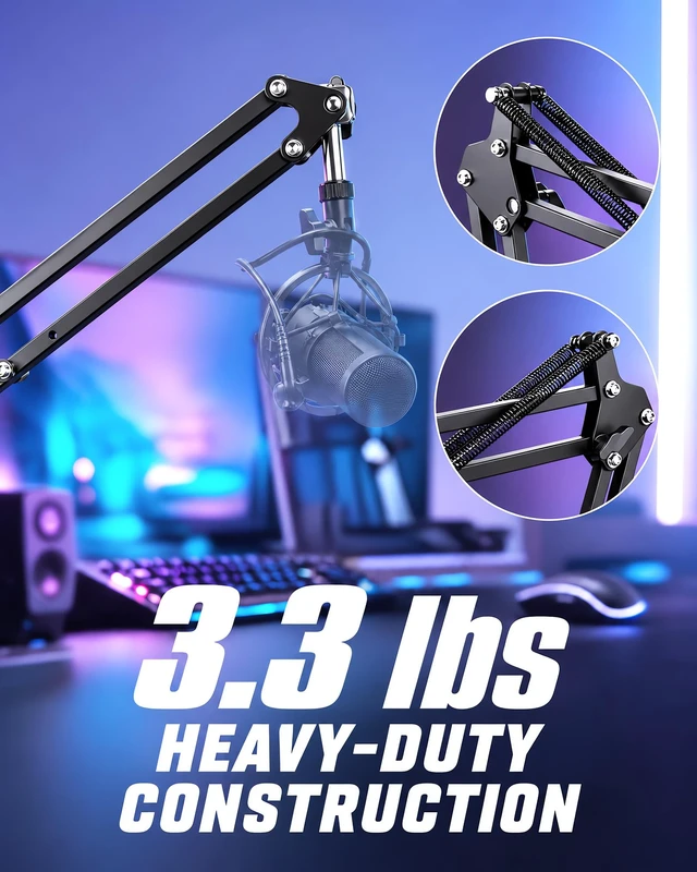 Alt view image 5 of 6 - Boom Arm Mic Stand, Heavy Duty Scissor Suspension, Sturdy Clamp | for Recording, Podcasting, Gaming, Mic Arm Compatible with Blue Yeti, HyperX QuadCast, SM7B, Fifine and More