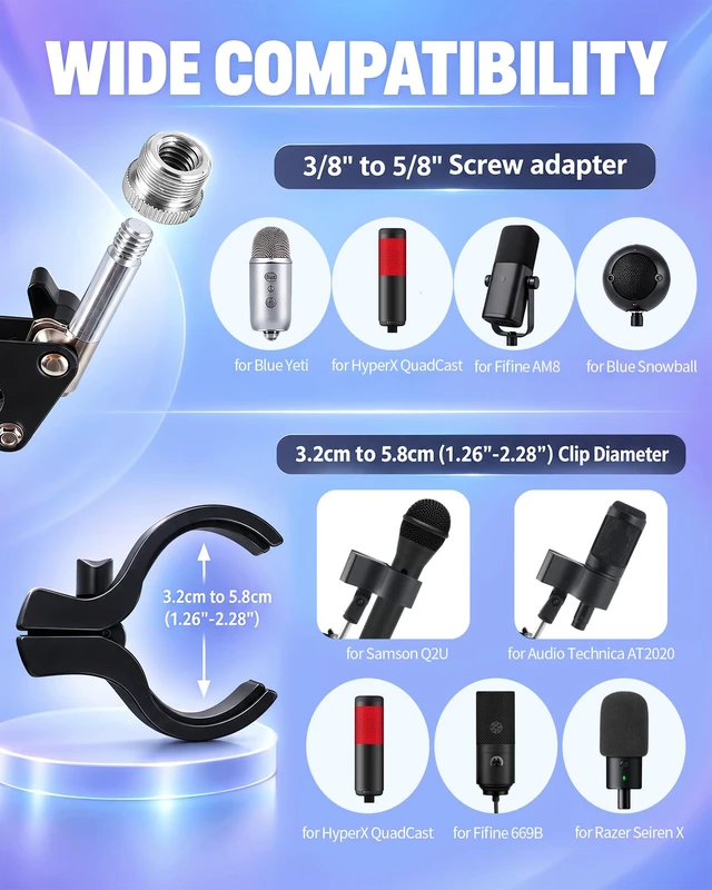 Alt view image 6 of 6 - Boom Arm Mic Stand, Heavy Duty Scissor Suspension, Sturdy Clamp | for Recording, Podcasting, Gaming, Mic Arm Compatible with Blue Yeti, HyperX QuadCast, SM7B, Fifine and More