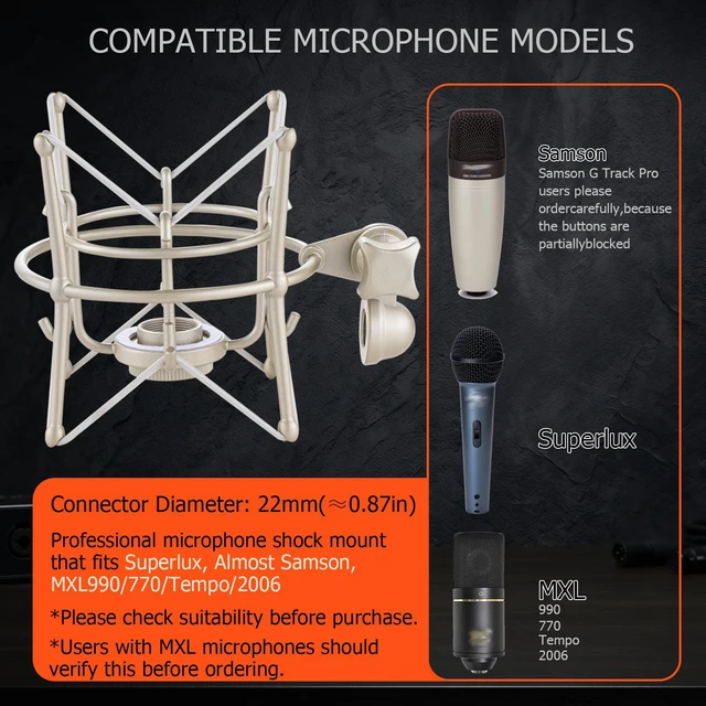 Alt view image 2 of 7 - Microphone Shock Mount, Metal Universal Mic Holder Spider Recording Mic Shockmount Stand Compatible with Many Condenser Mics for Samson Superlux MXL990 770 Tempo 2006 etc. (MX22-H)
