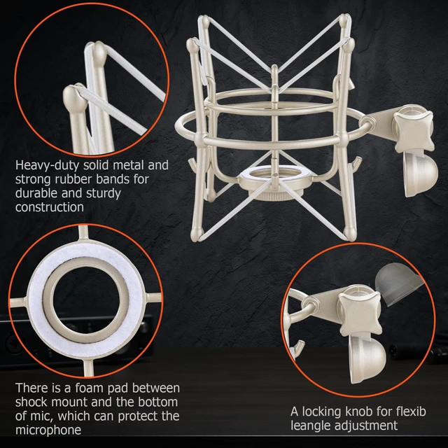 Alt view image 4 of 7 - Microphone Shock Mount, Metal Universal Mic Holder Spider Recording Mic Shockmount Stand Compatible with Many Condenser Mics for Samson Superlux MXL990 770 Tempo 2006 etc. (MX22-H)