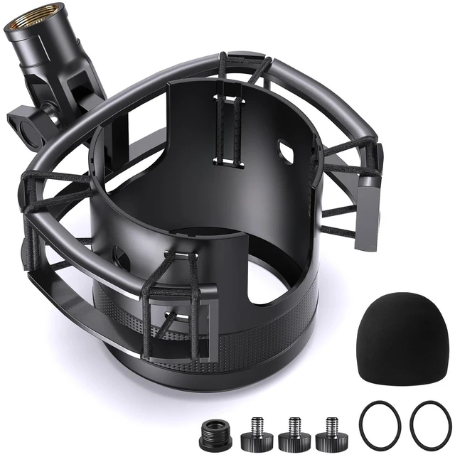 Main image of Custom Built Shock Mount with Pop Filter for Blue Yeti Microphones, Black | Metal Outer Ring, Anti-Vibration Suspension for Noise Reduction, Mount Compatible, Professional Studio Use