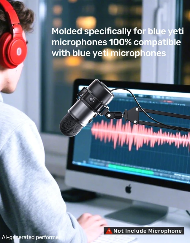 Alt view image 2 of 7 - Custom Built Shock Mount with Pop Filter for Blue Yeti Microphones, Black | Metal Outer Ring, Anti-Vibration Suspension for Noise Reduction, Mount Compatible, Professional Studio Use