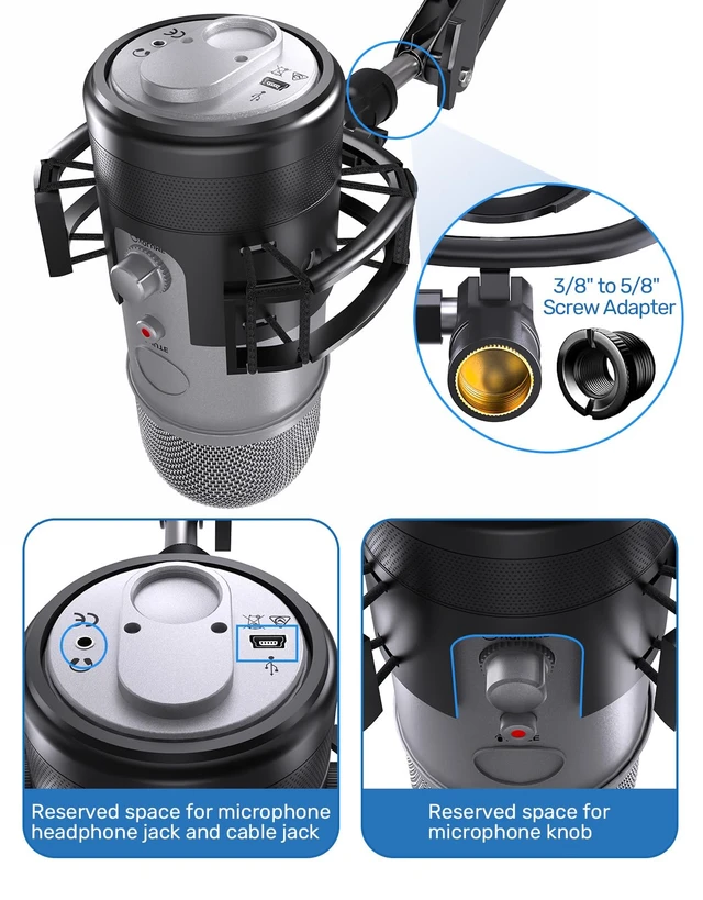 Alt view image 3 of 7 - Custom Built Shock Mount with Pop Filter for Blue Yeti Microphones, Black | Metal Outer Ring, Anti-Vibration Suspension for Noise Reduction, Mount Compatible, Professional Studio Use