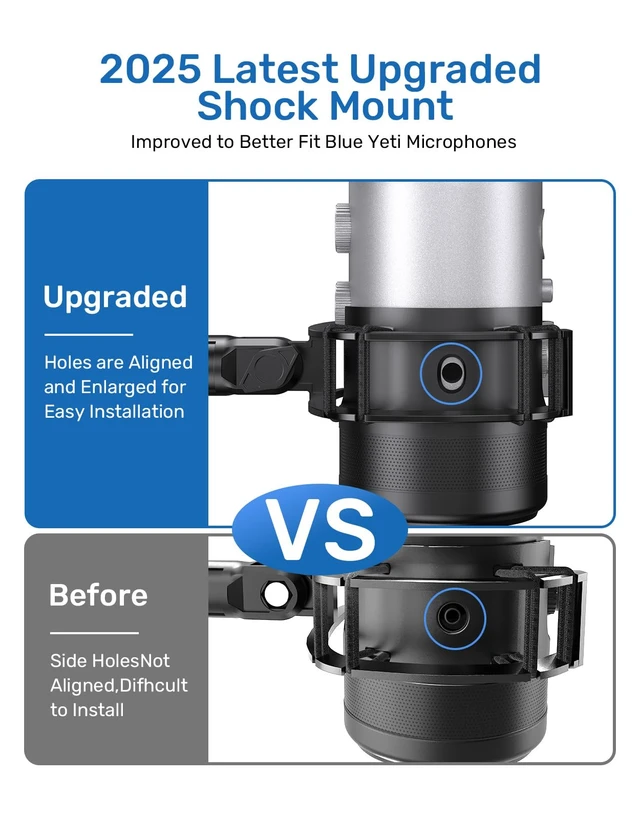 Alt view image 5 of 7 - Custom Built Shock Mount with Pop Filter for Blue Yeti Microphones, Black | Metal Outer Ring, Anti-Vibration Suspension for Noise Reduction, Mount Compatible, Professional Studio Use