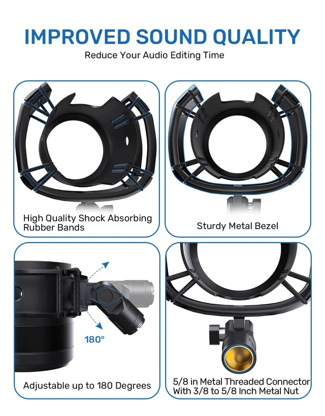 Alt view image 6 of 7 - Custom Built Shock Mount with Pop Filter for Blue Yeti Microphones, Black | Metal Outer Ring, Anti-Vibration Suspension for Noise Reduction, Mount Compatible, Professional Studio Use