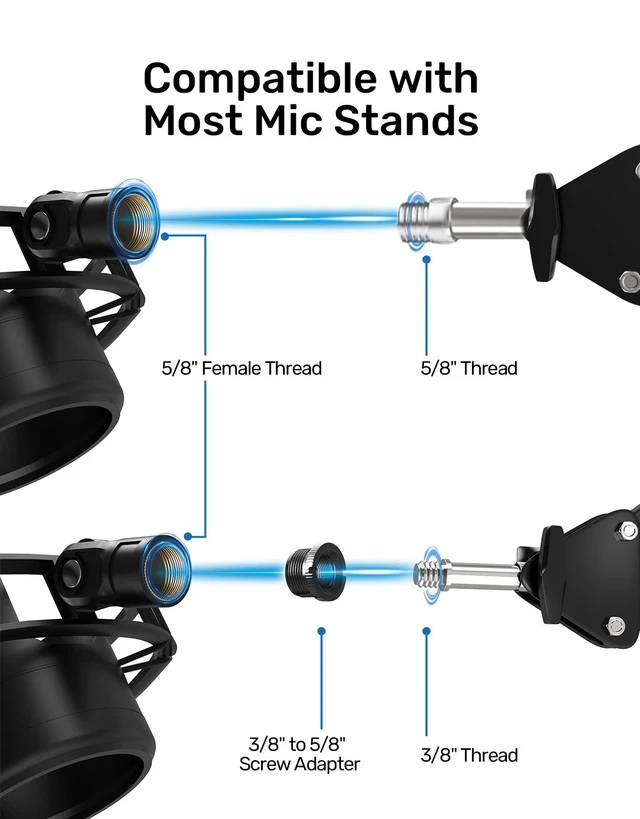Alt view image 7 of 7 - Custom Built Shock Mount with Pop Filter for Blue Yeti Microphones, Black | Metal Outer Ring, Anti-Vibration Suspension for Noise Reduction, Mount Compatible, Professional Studio Use