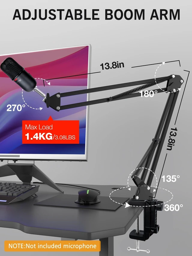 Alt view image 3 of 7 - SoloCast Boom Arm Mic Stand, Adjustable Suspension Boom Scissor Arm Stand Compatible with HyperX SoloCast 2 & 1 Gaming Microphone