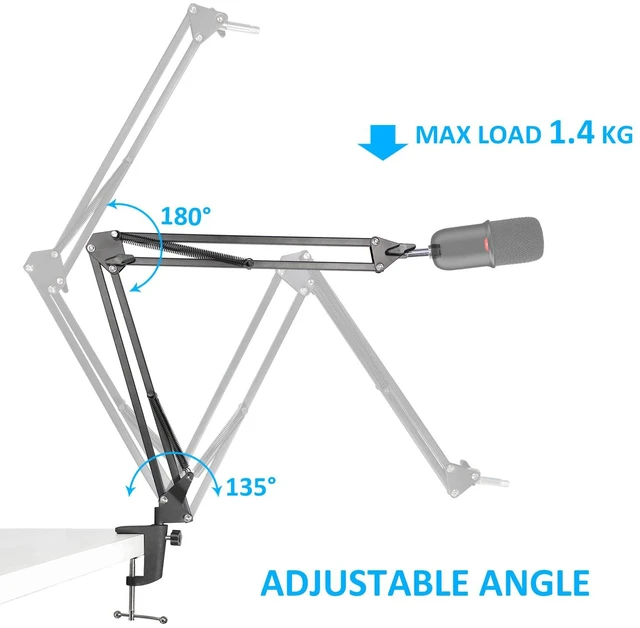 Alt view image 4 of 7 - SoloCast Boom Arm Mic Stand, Adjustable Suspension Boom Scissor Arm Stand Compatible with HyperX SoloCast 2 & 1 Gaming Microphone