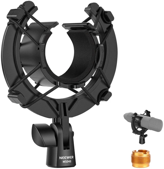 Main image of Microphone Shock Mount, Mic Holder for Stand & Boom Arm with Elastic Ropes & 3/8" to 5/8" Screw Adapter, Fits Mics of 1.8" to 2" (46 to 50mm) Diameter, MS048
