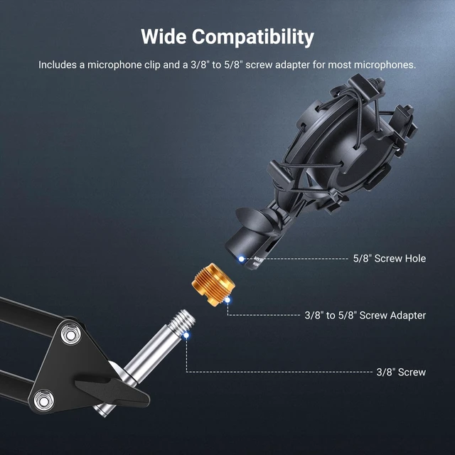Alt view image 5 of 7 - Microphone Shock Mount, Mic Holder for Stand & Boom Arm with Elastic Ropes & 3/8" to 5/8" Screw Adapter, Fits Mics of 1.8" to 2" (46 to 50mm) Diameter, MS048