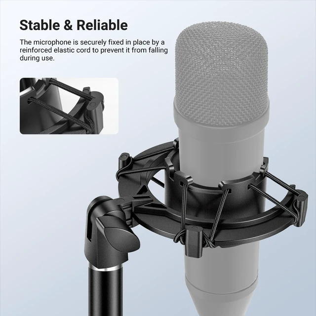 Alt view image 4 of 7 - Microphone Shock Mount, Mic Holder for Stand & Boom Arm with Elastic Ropes & 3/8" to 5/8" Screw Adapter, Fits Mics of 1.8" to 2" (46 to 50mm) Diameter, MS048