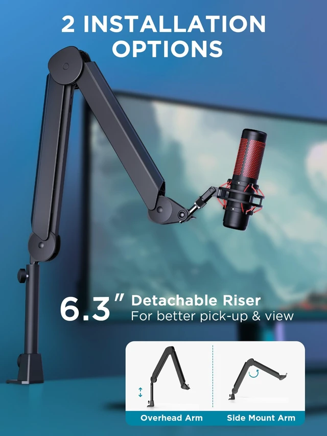 Alt view image 5 of 7 - Mic Arm Microphone Boom Arm Cable Management for Blue Yeti FIFINE | Desk Mount, Built-in Cable Channel, Extendable, Work with Shure, 3.5 lb Weight Capacity, Heavy-Duty, Easy-to-attach Clamp