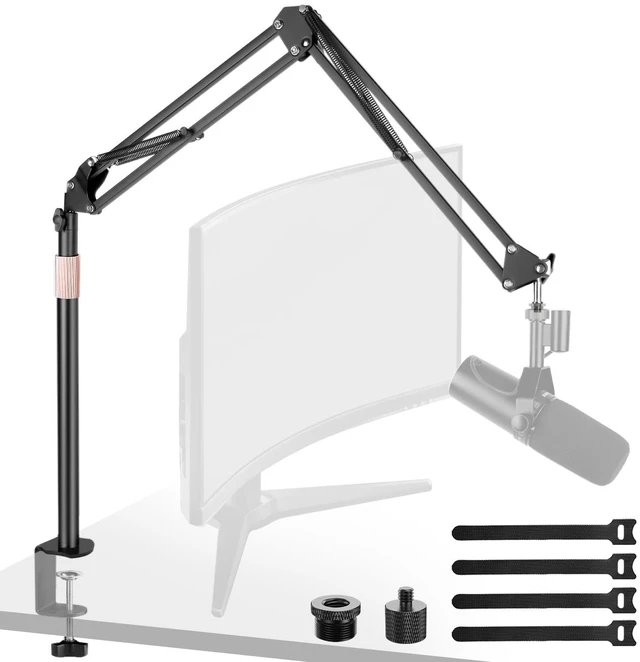 Main image of Adjustable Mic Boom Arm with Extendable Height Rod, Premium Microphone Stand for HyperX QuadCast, Shure MV7, Blue Yeti, Perfect for Podcasts, Streaming, Gaming, Recording