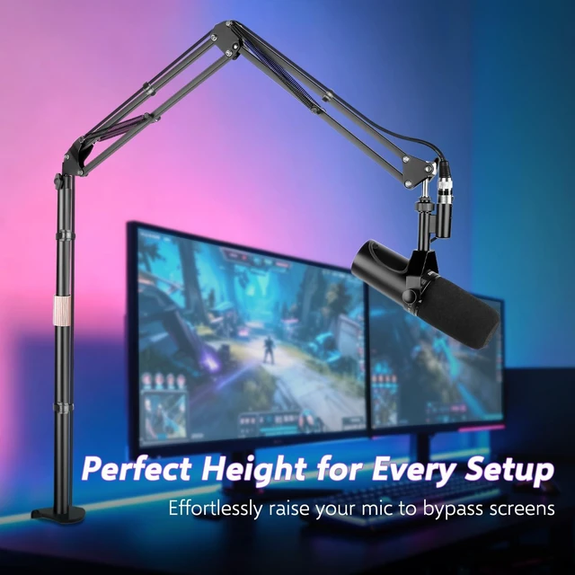 Alt view image 2 of 6 - Adjustable Mic Boom Arm with Extendable Height Rod, Premium Microphone Stand for HyperX QuadCast, Shure MV7, Blue Yeti, Perfect for Podcasts, Streaming, Gaming, Recording