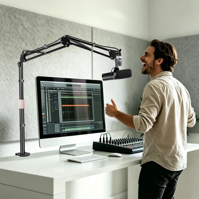 Alt view image 6 of 6 - Adjustable Mic Boom Arm with Extendable Height Rod, Premium Microphone Stand for HyperX QuadCast, Shure MV7, Blue Yeti, Perfect for Podcasts, Streaming, Gaming, Recording