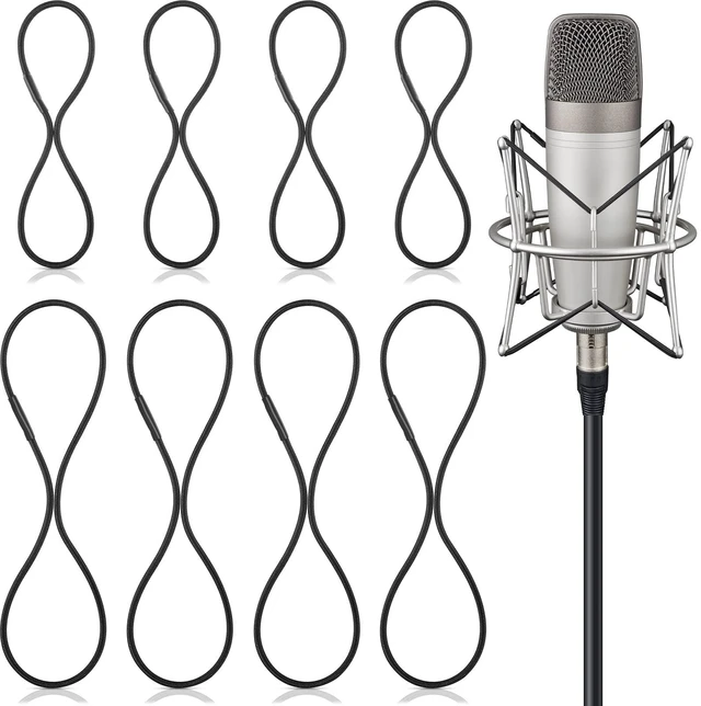 Main image of 8 Pcs Black Microphone Shock Mount Rubber Ring | 2 Sizes, Universal Elastic Mic Shock Mount Bands, for Microphone Shock Mount Holder Clamp Clip