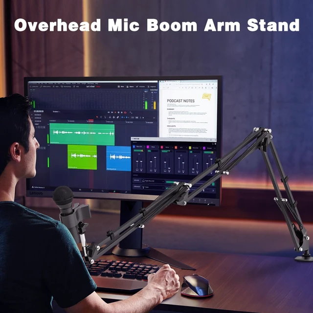 Alt view image 7 of 7 - Microphone Boom Arm, Professional Desk Mic Stand with 1/4", 3/8", 5/8" Adapters, Heavy-Duty Clamp, Wide Compatibility for Yeti, AT2020, Podcasting, Streaming & Recording