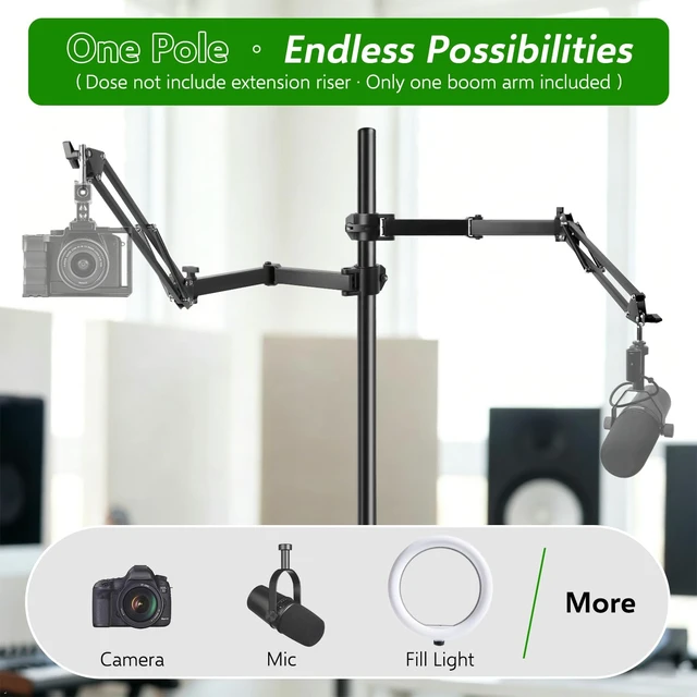Alt view image 3 of 7 - Microphone Boom Arm Attachment, Additional Desk Mic Arm Add-On for Mic Stand Riser, Overhead Microphone Arm for Shure SM7B Blue Yeti HyperX QuadCast S and More