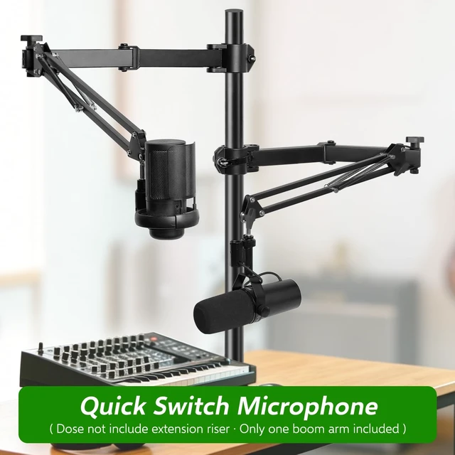 Alt view image 2 of 7 - Microphone Boom Arm Attachment, Additional Desk Mic Arm Add-On for Mic Stand Riser, Overhead Microphone Arm for Shure SM7B Blue Yeti HyperX QuadCast S and More