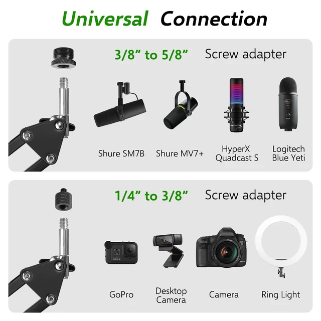 Alt view image 6 of 7 - Microphone Boom Arm Attachment, Additional Desk Mic Arm Add-On for Mic Stand Riser, Overhead Microphone Arm for Shure SM7B Blue Yeti HyperX QuadCast S and More