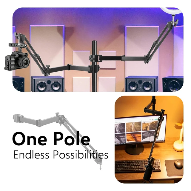 Alt view image 7 of 7 - Microphone Boom Arm Attachment, Additional Desk Mic Arm Add-On for Mic Stand Riser, Overhead Microphone Arm for Shure SM7B Blue Yeti HyperX QuadCast S and More